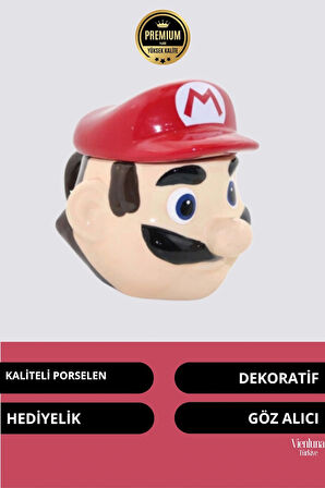 Deluxe Tasarım Dekoratif Estetik Armağan Sevgili Dost Aşk Arkadaş Porselen Super Mario Kupa Bardak