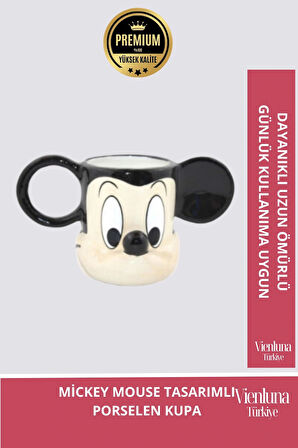 Deluxe Tasarım Dekoratif Estetik Armağan Sevgili Dost Aşk Arkadaş Porselen Mickey Mouse Kupa Bardak