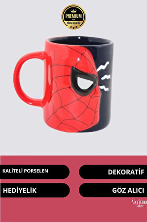 Deluxe Tasarım Dekoratif Estetik Armağan Sevgili Dost Aşk Arkadaş Porselen Spiderman Kupa Bardak