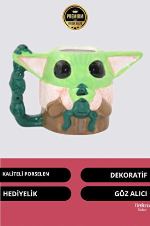 Deluxe Tasarım Dekoratif Estetik Armağan Sevgili Dost Aşk Arkadaş Porselen Baby Yoda Kupa Bardak