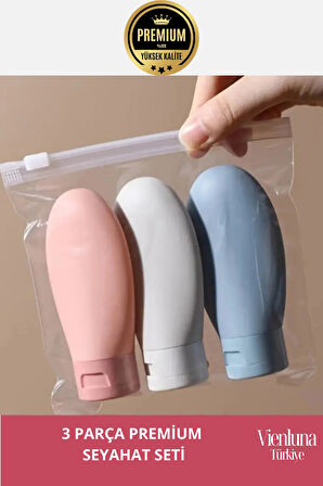 Premium Ürün Özel Çantalı Taşınabilir Tatil Seyahat Plaj Deniz Makyaj Krem Sprey Banyo Seti 3 Parça