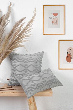 Jakarlı Kırlent 28x50 cm Letta Gri