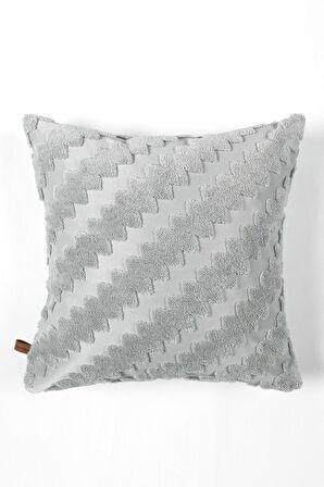 Jakarlı Kırlent 43x43 cm Zigzag Gri