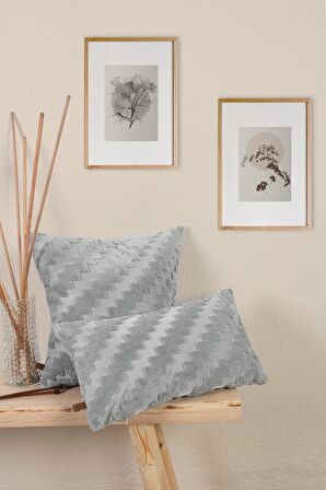 Jakarlı Kırlent 43x43 cm Zigzag Gri