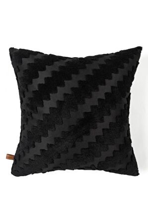 Jakarlı Kırlent 43x43 cm Zigzag Siyah