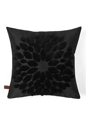 Jakarlı Kırlent 43x43 cm Flower Siyah