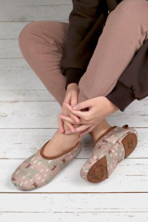 Kışlık Ev Patiği PTK-781 Kahve Baskılı Büyük Beden