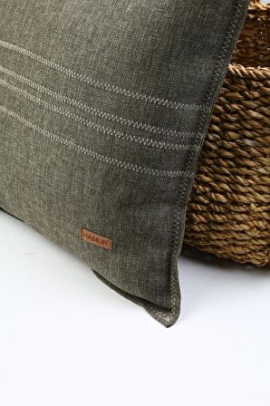 Etnik Vintage İşlemeli Dokuma Kırlent Kılıfı Boho Grain Haki