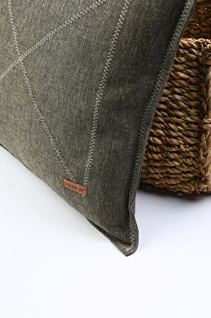 Etnik Vintage İşlemeli Dokuma Kırlent Kılıfı Boho Nordik Haki
