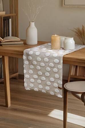 Jakarlı Masa Runner Point Bej