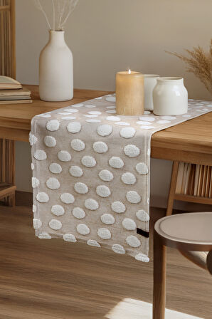 Jakarlı Masa Runner Point Bej