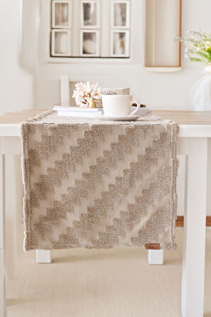 Jakarlı Masa Runner Zigzag Natural