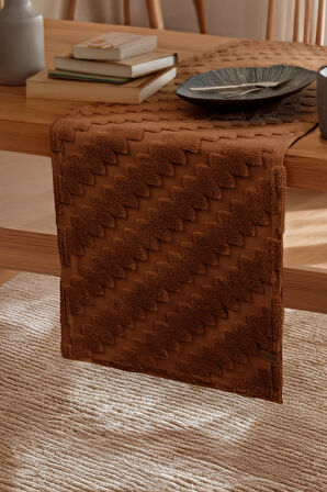 Jakarlı Masa Runner Zigzag Taba