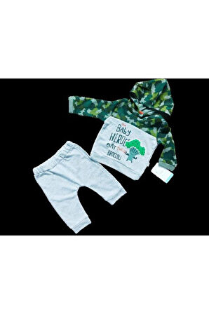 Unisex Bebek Yeşil Baskılı Uzun Kol 2li Takım 2682