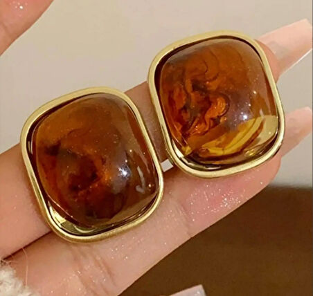 Altın Renk Leopar Desenli Küpe (Çift) 