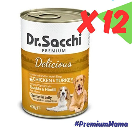 Dr.Sacchi Premium Tavuk ve Hindi Etli Yetişkin Köpek Konservesi 400 Gr X 12 Adet PremiumMama