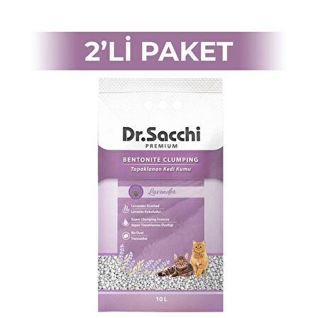 Dr.Sacchi Süper Emici Lavantalı Topaklanan Bentonit Doğal Kedi Kumu 10 lt 2 Adet