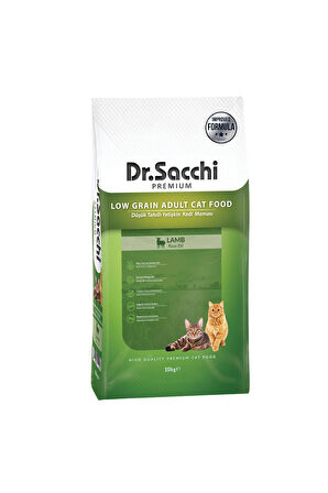 Dr.Sacchi Premium Düşük Tahıllı Kuzu Etli Yetişkin Kedi Maması 10 Kg