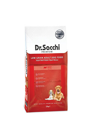 Dr.Sacchi Premium Düşük Tahıllı Sığır Etli Yetişkin Köpek Maması 12 Kg