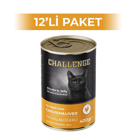 Challenge Tavuklu Ciğerli Yetişkin Kedi Konservesi 400 gr 12 Adet