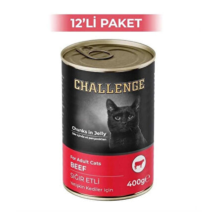 Challenge Sığır Etli Kedi Konservesi 400 g (12 Adet)