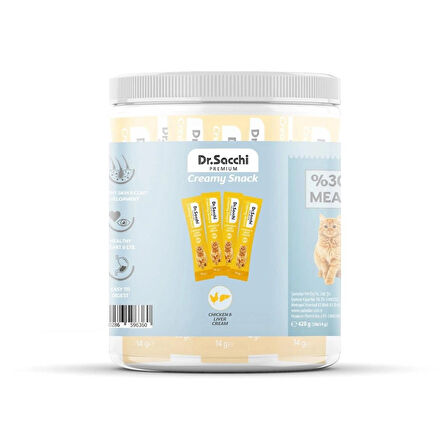 Dr Sacchi Creamy Snack Tavuklu Ve Ciğerli Krema Kedi Ödülü 30'lu Kavanoz