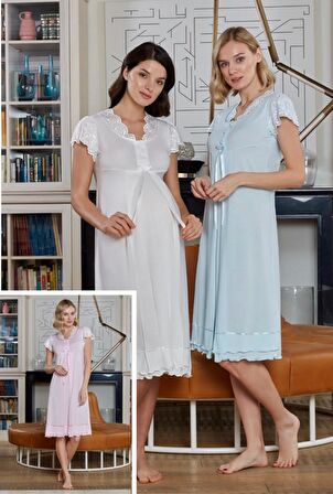 BONE CLUB 4712 HAMİLE LOHUSA YAKMA DANTELLİ HAMİLE GECELİĞİ