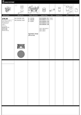 Psa Piston + Segman 78.5mm +0.50mm ( Riken Segmanlı ) C3 1.6i 16v*berlingo 1.6i 16v*206 1.6i 16v*207 1.6 - Kingpiston 18-7510703