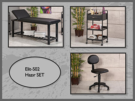 Hazır Set Elit Bakım Masası-Sehpa-Sandalye-Siyah | LaborTech-ElitS02