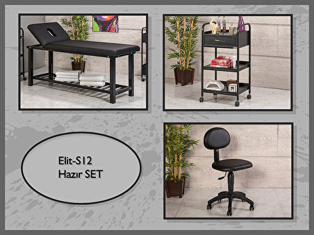 Hazır Set Elit Bakım Masası-Sehpa-Sandalye-Siyah | LaborTech-ElitS12