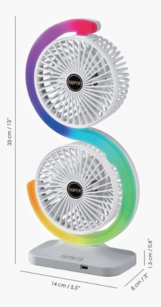 Çift Başlıklı RGB Fan Masaüstü Vantilatör 1800mAh Şarjlı USB-C Fırçasız Motorlu 5 Kademeli Sessiz Mini Soğutucu Fan