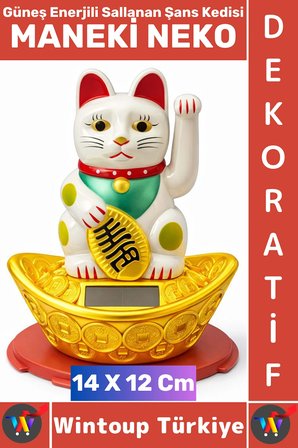#Hediye Dekoratif Ev Ofis Zenginlik Aşk Sağlık İnancı Güneş Enerjili Sallanan Şans Kedisi 14 X 12 Cm