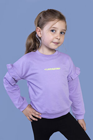 Toontoy Kız Çocuk Kolları Fırfır Detaylı Nakışlı Sweatshirt