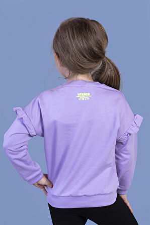 Toontoy Kız Çocuk Kolları Fırfır Detaylı Nakışlı Sweatshirt
