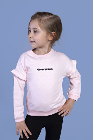 Toontoy Kız Çocuk Kolları Fırfır Detaylı Nakışlı Sweatshirt