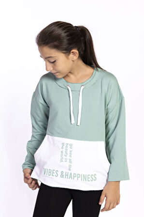 Toontoy Kız Çocuk Kanguru Cepli Baskılı Sweatshirt