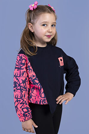 Toontoy Kız Çocuk Garni Detaylı Baskılı Sweatshirt