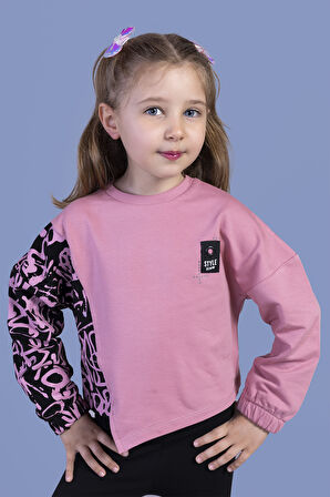 Toontoy Kız Çocuk Garni Detaylı Baskılı Sweatshirt