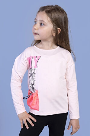 Toontoy Kız Çocuk Cep Detaylı Baskılı Tişört