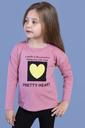 Toontoy Kız Çocuk Pul İşlemeli Baskılı Tişört