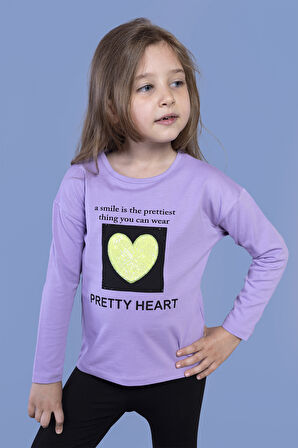 Toontoy Kız Çocuk Pul İşlemeli Baskılı Tişört