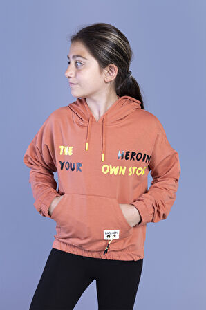 Toontoy Kız Çocuk  Kanguru Cepli Baskılı Sweatshirt