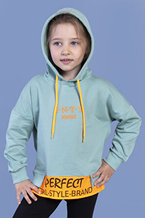 Toontoy Kız Çocuk  Kapüşonlu Garni Detaylı Baskılı Sweatshirt