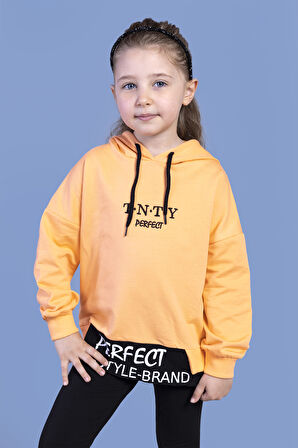 Toontoy Kız Çocuk  Kapüşonlu Garni Detaylı Baskılı Sweatshirt