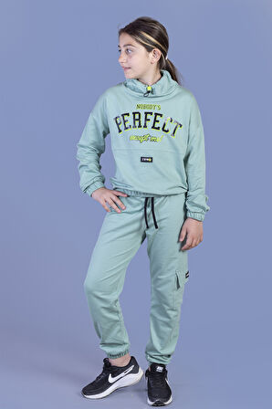 Toontoy Kız Çocuk Balıkçı Yaka Baskılı Eşofman Takımı