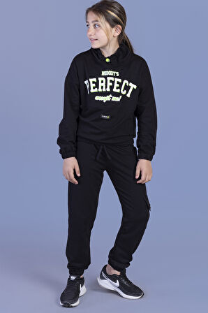 Toontoy Kız Çocuk Balıkçı Yaka Baskılı Eşofman Takımı