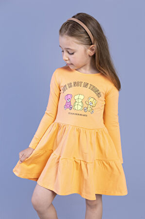 Toontoy Kız Çocuk Ayıcık Baskılı Elbise