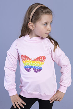 Toontoy Kız Çocuk Pamuklu Balıkçı Yaka Popıt Desenli Sweatshirt