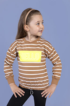 Toontoy Kız Çocuk Çizgi Desenli Baskılı Sweatshirt