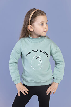Toontoy Kız Çocuk Nakışlı Balıkçı Yaka Pamuklu Sweatshirt